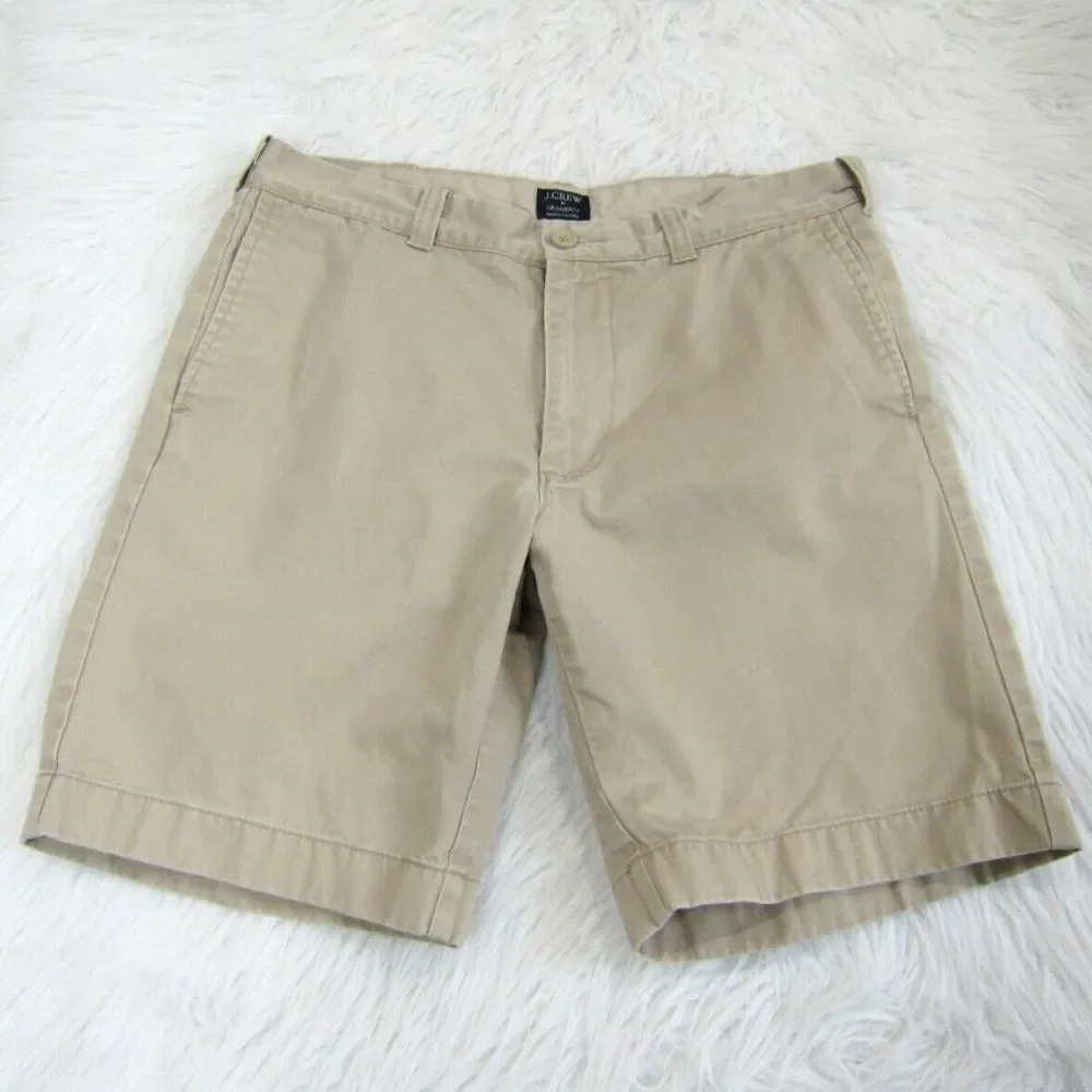 J. Crew Gramercy Men's Chino Flat Front Light Beige Shorts Size 32W 9